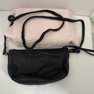 Day & Mood Black Leather Crossbody Bag braided adjustable strap.